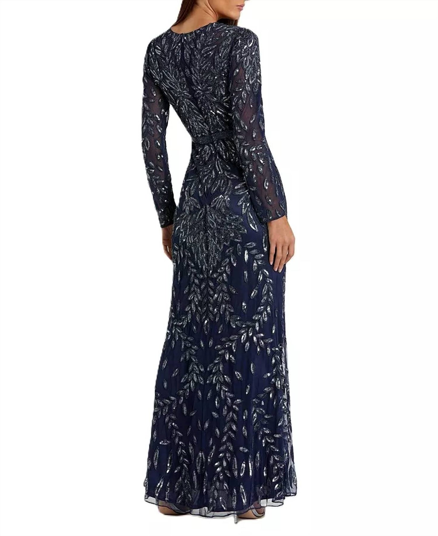 Mac Duggal - Long Sleeve Illusion Neck Sequin Beaded Gown