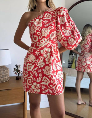 Dress To - One-shoulder Floral Print Mini Dress