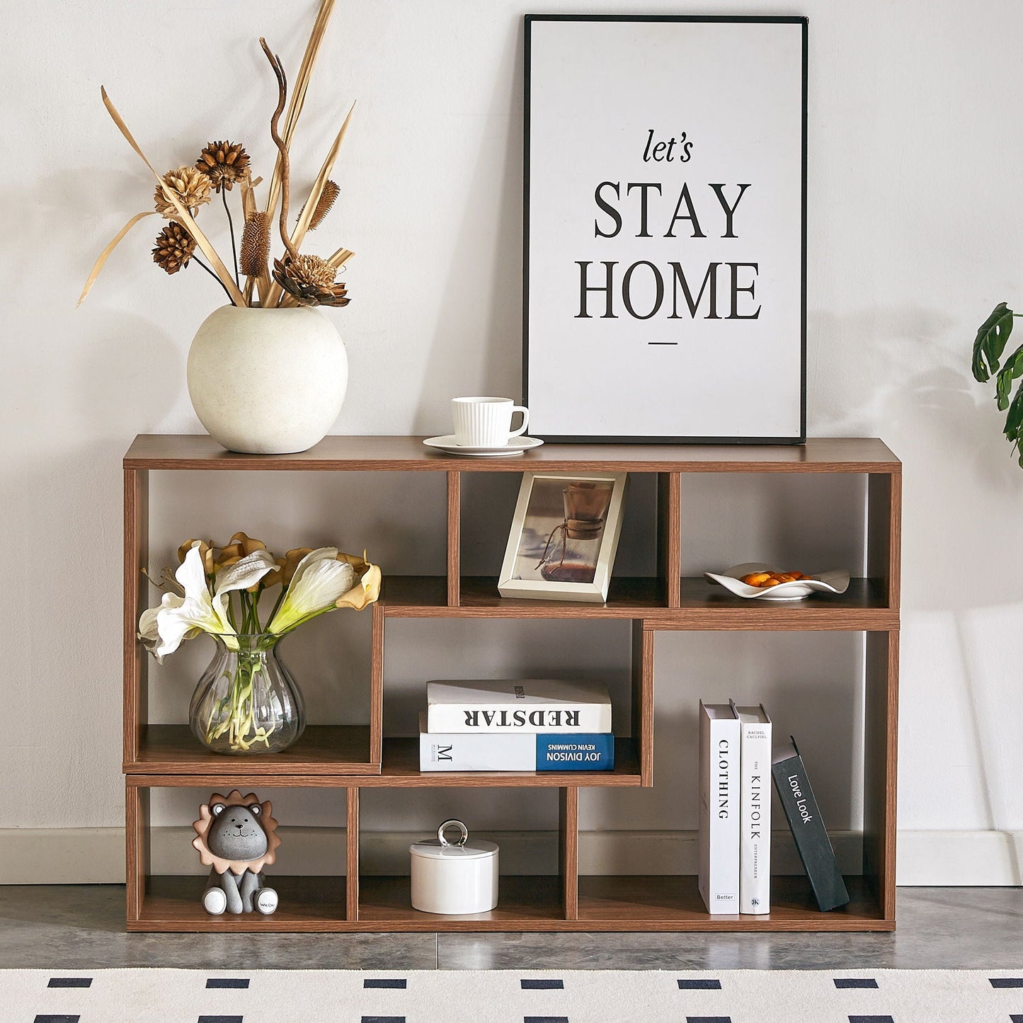 Minimalist Cube TV Stand With Adjustable Open Storage Shelves