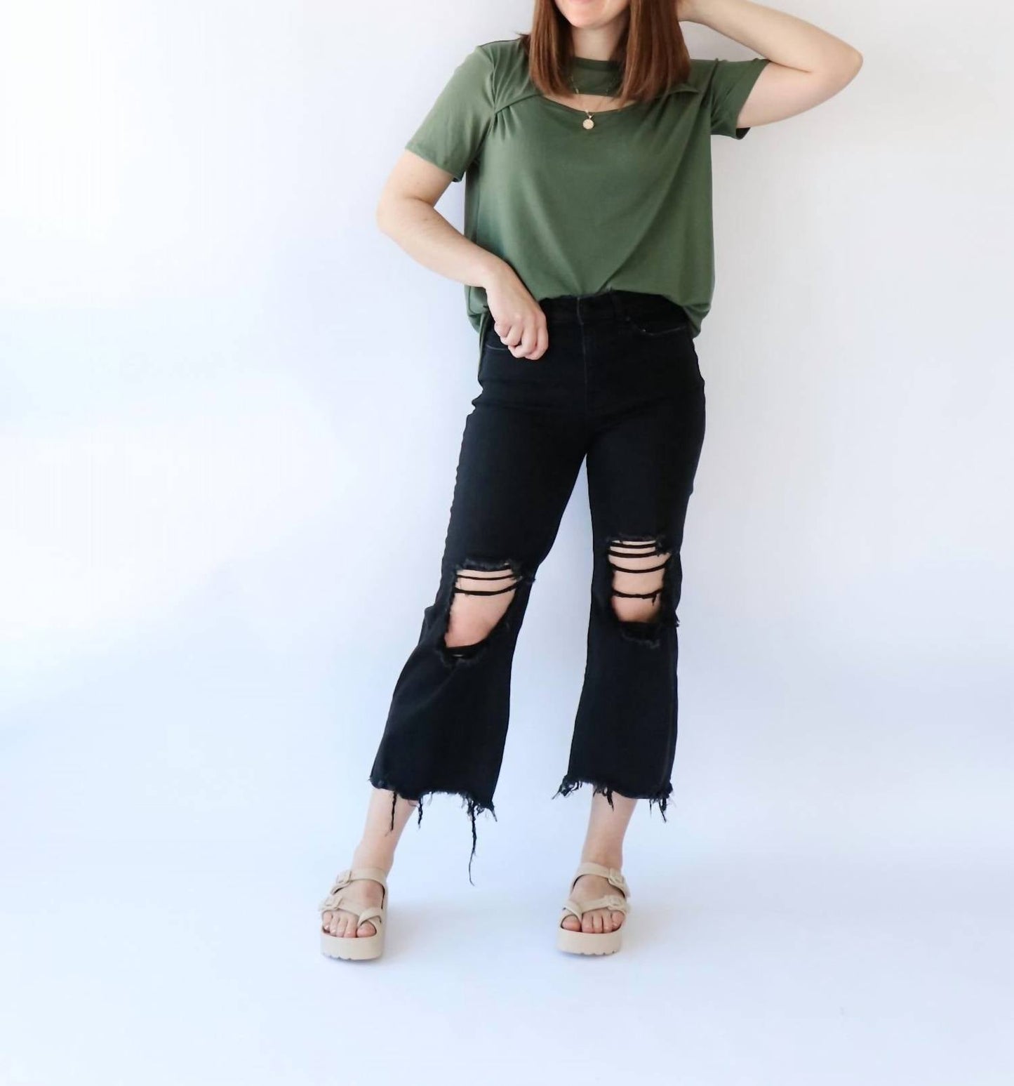 Wholesale Fashion Square - Cutout Neck Short Sleeve Tee