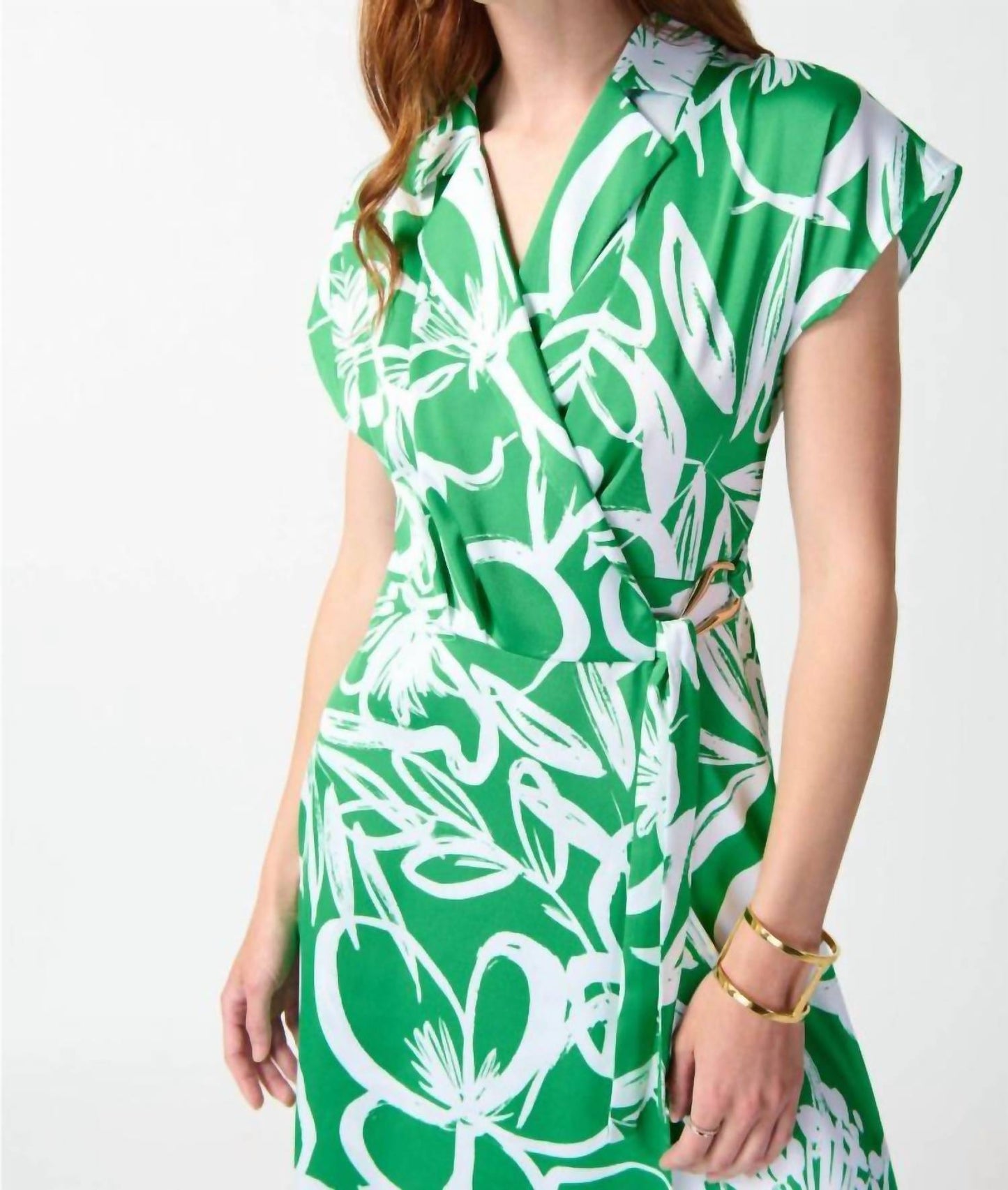 Joseph Ribkoff - Satin Floral Wrap Front Midi Fit & Flare Dress