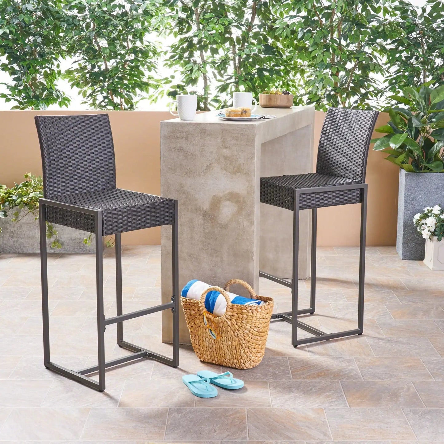 Outdoor Barstool With Handcrafted Details (Set of 2)