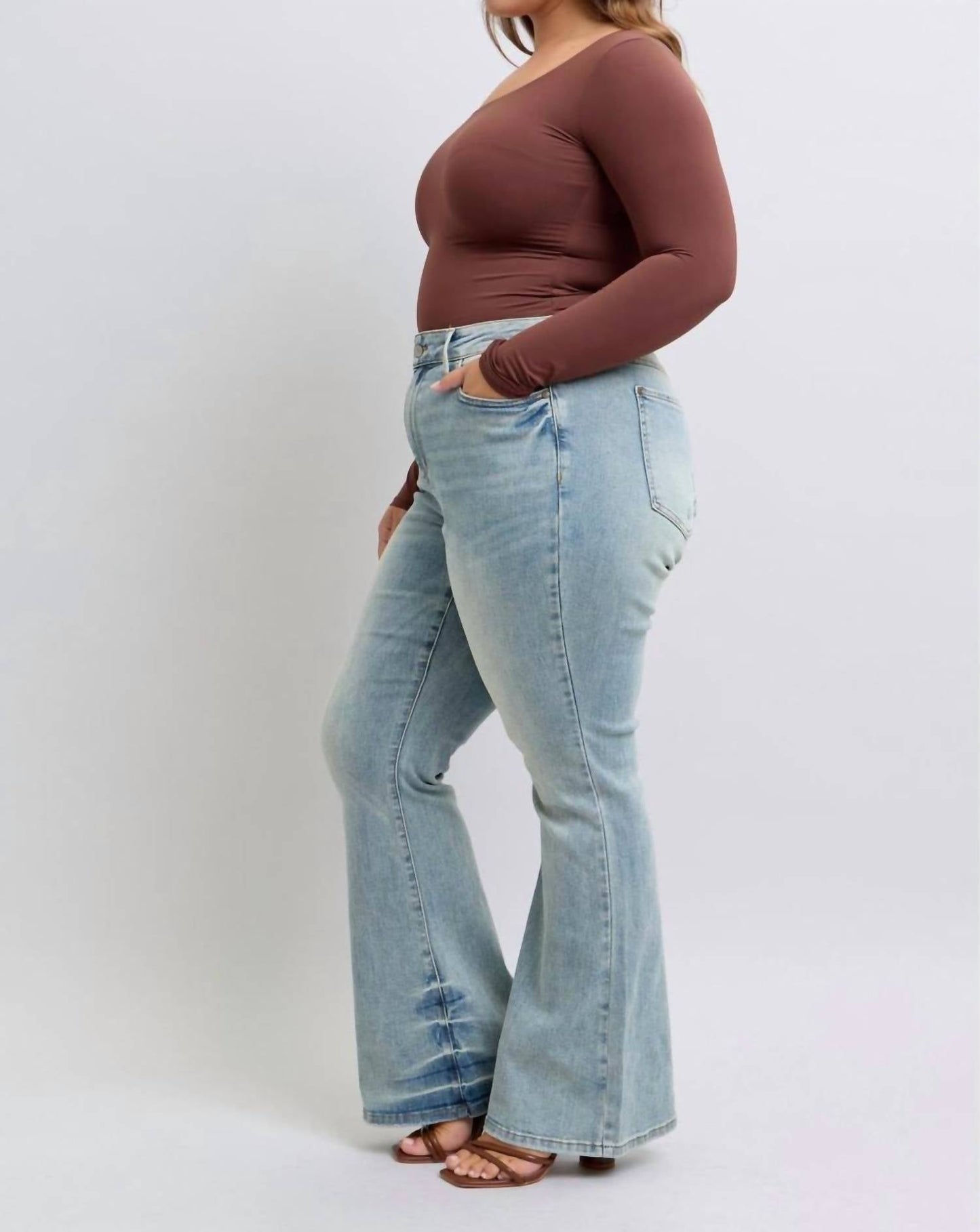 Judy Blue - Mid Rise Tinted Pin Tack Detail Flare Jeans