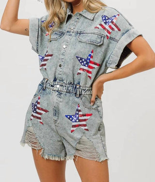 Trendsi - BiBi American Flag Washed Romper