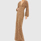 Mac Duggal - Sequined Puff Sleeve V Neck Gown