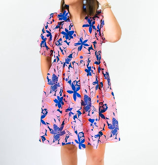 Karlie - Floral Poplin Puff Sleeve Collar Dress