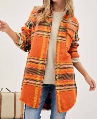Davi & Dani - Plaid Button Front Jacket - Plus