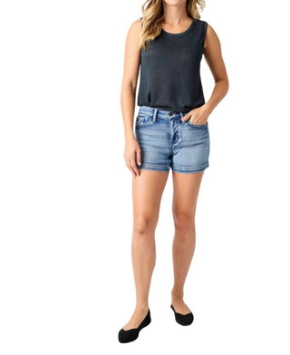 Judy Blue - MID-RISE HEAVY CONTRAST FAUX FLAP POCKET SHORTS