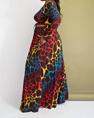 The Curve La - Plus Size Long Sleeve Surplice Wrap Top And Maxi Skirt Set