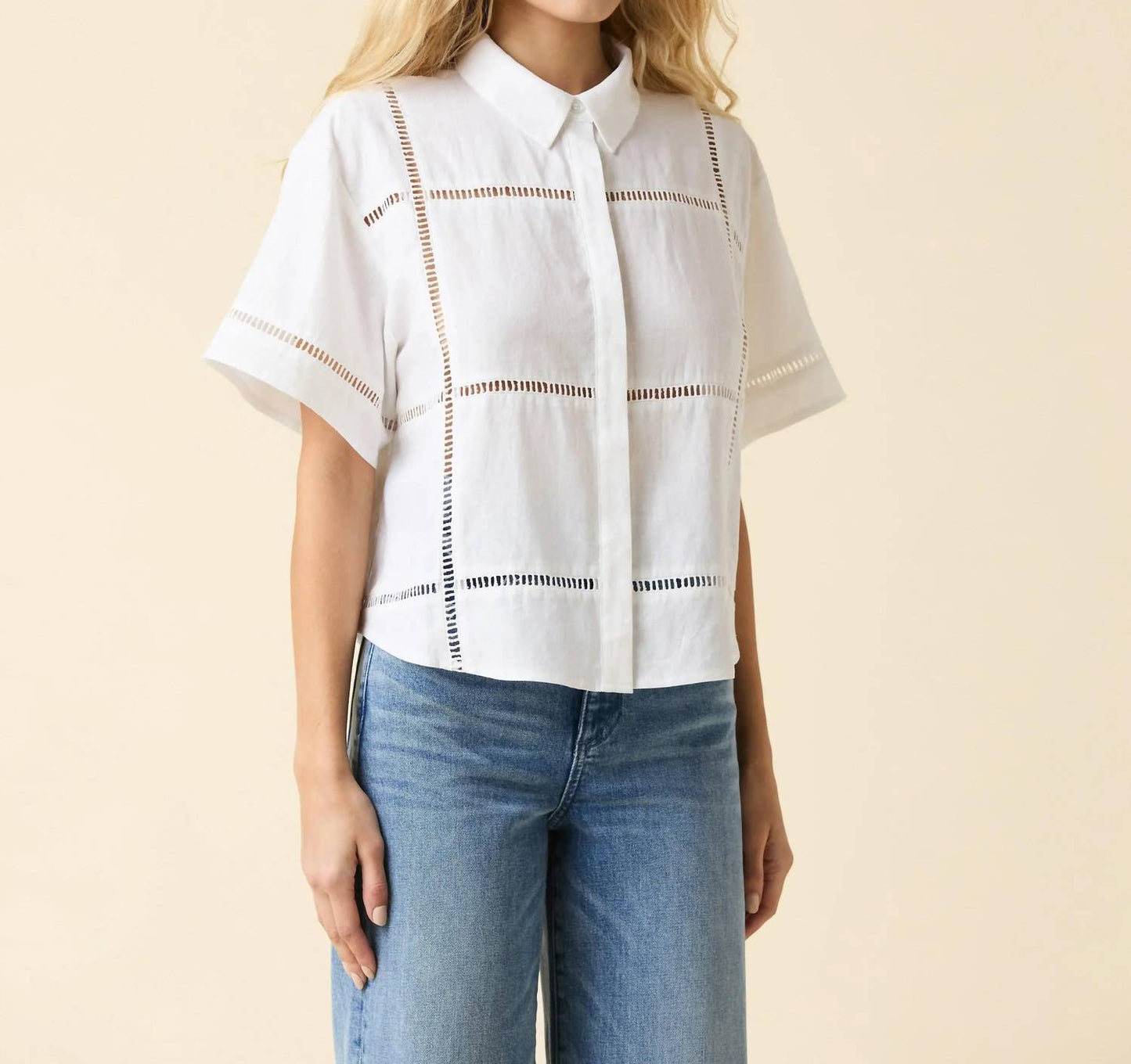 Le Jean - Linen Button Down Eyelet Shirt