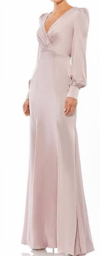 Mac Duggal - Satin Ruched Bishop Sleeve Gown