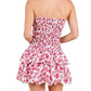 Baby Pink - Women's Printed Smocked Embroidered Mini Dress
