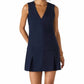 Steve Madden - Henley V Neck Drop Waist Pleated Mini Dress