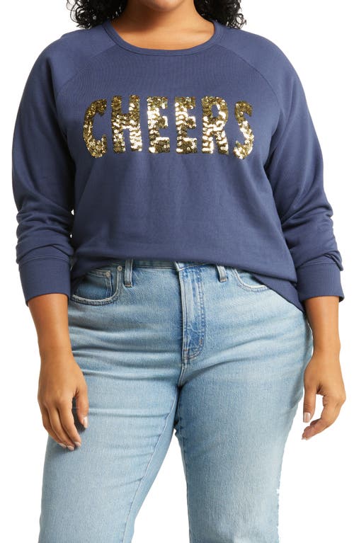 Caslon Cheers Embellished Navy Indigo Sweatshirt - Size 2X