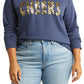 Caslon Cheers Embellished Navy Indigo Sweatshirt - Size 2X