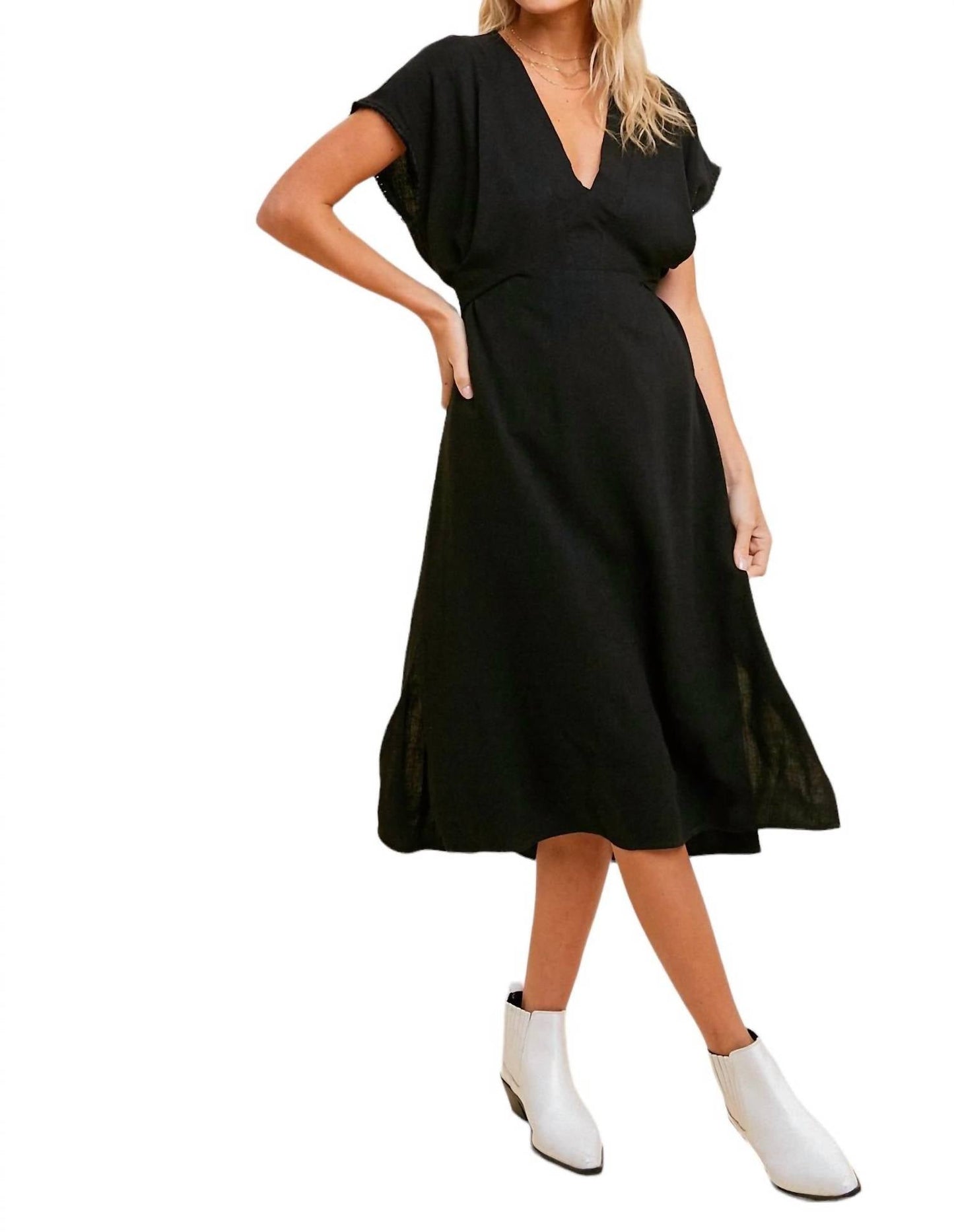 Hem & Thread - LINEN V-NECK WRAP MIDI DRESS