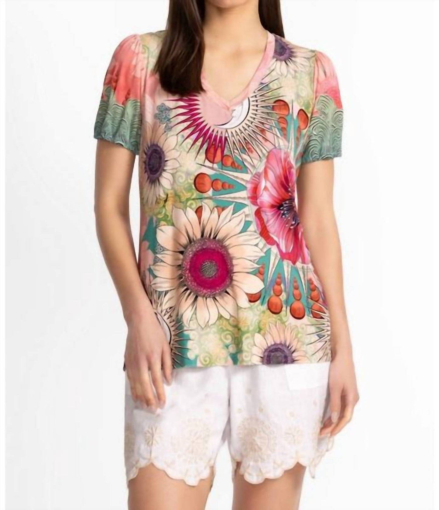 Johnny Was - JANIE FAVORITE V‑NECK PUFF SLEEVE TEE