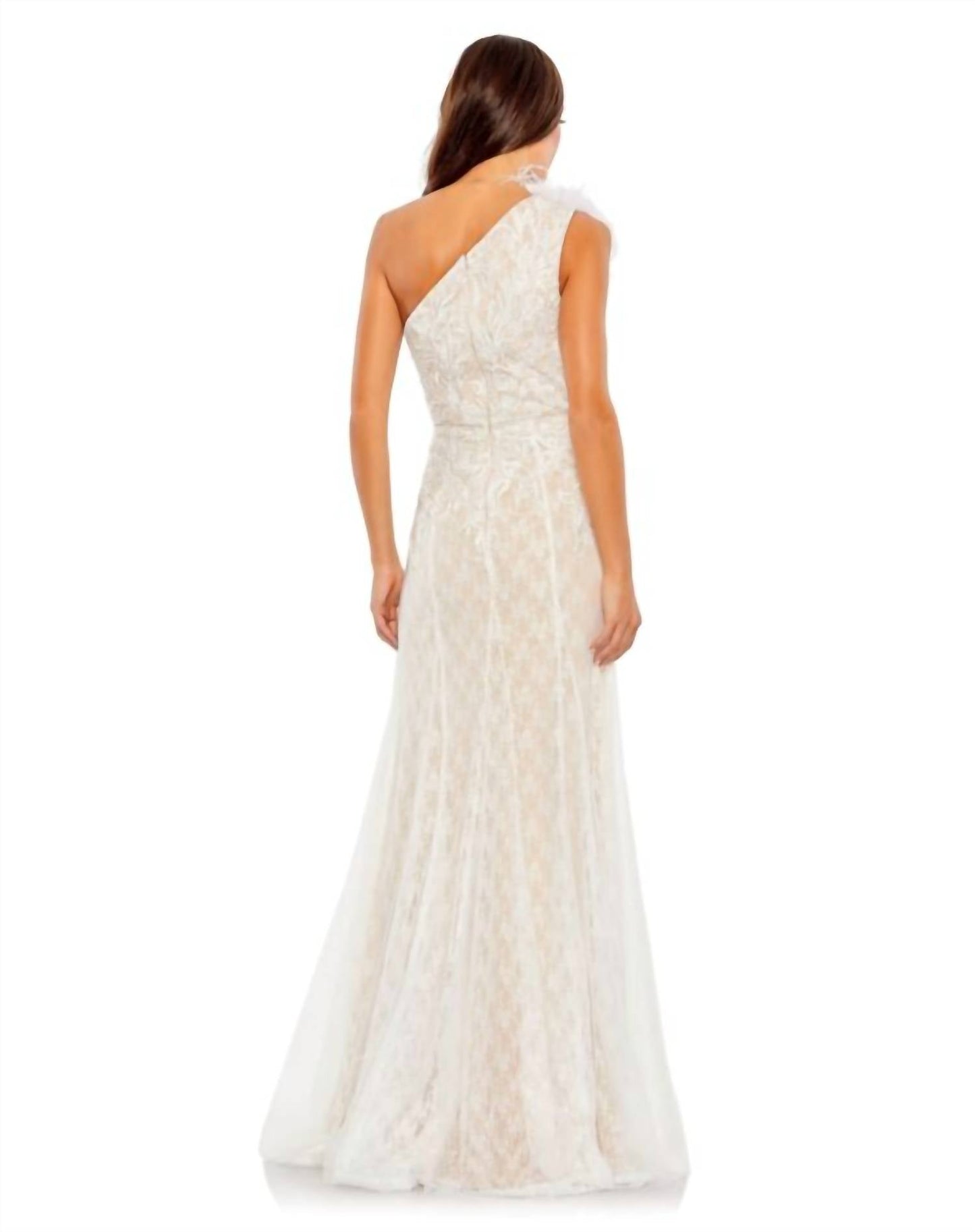 Mac Duggal - Feather One Shoulder Lace Dress Formal Gown