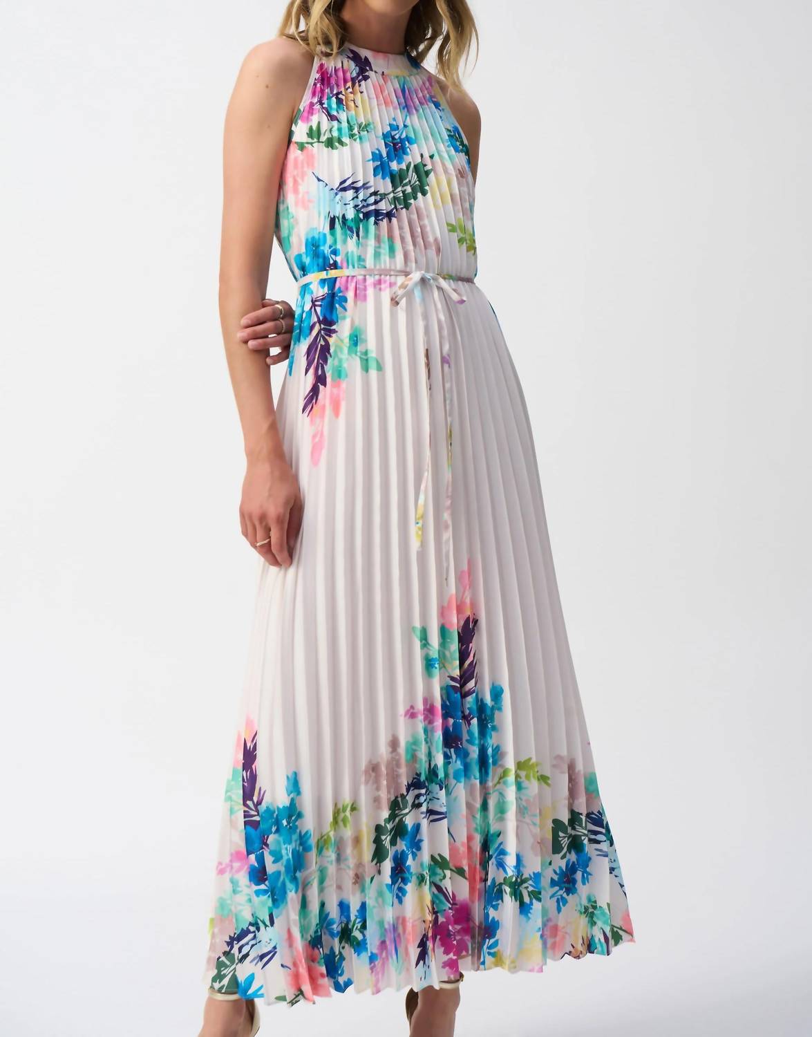 Joseph Ribkoff - Floral Pleated Satin Maxi Dress