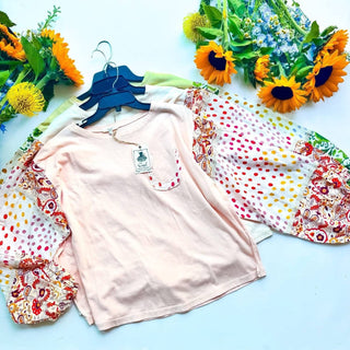 Easel - Printed Sleeve Cotton Jersey Top