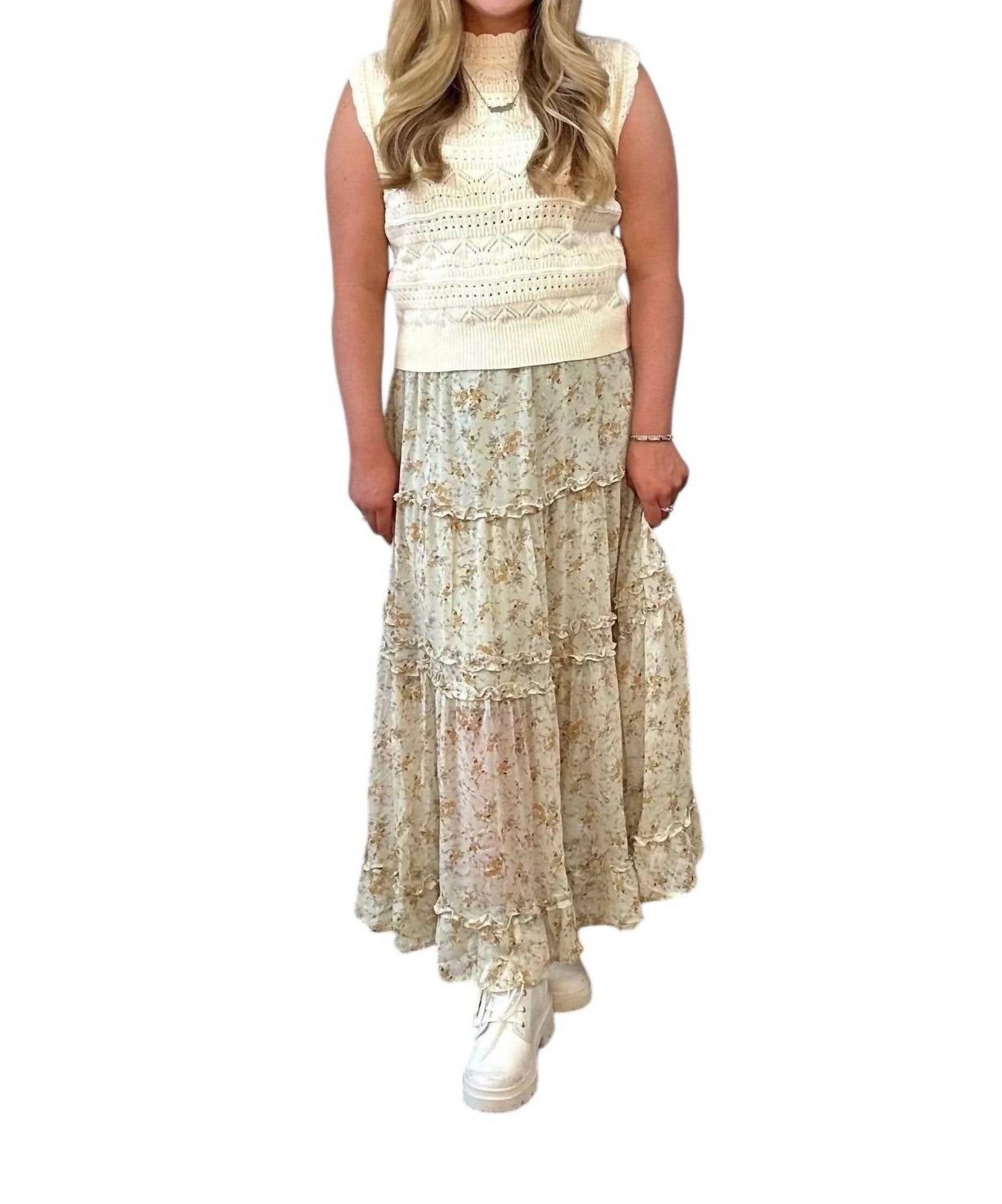 &Merci - Floral Ruffle Hem Midi Skirt