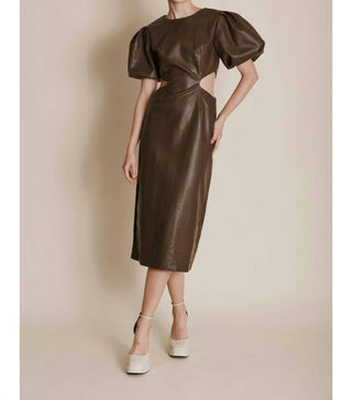 Aureum - Vegan Leather Cut Out Midi Dress