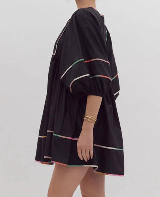 Entro - Solid Split V-neck Mini Dress