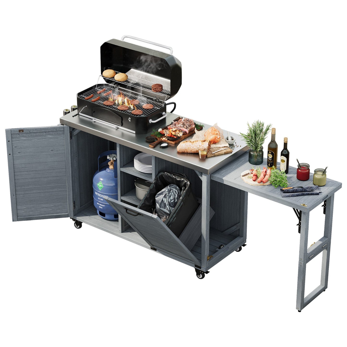 K&K 78.3' Outdoor Kitchen Island with Foldable Grill Table