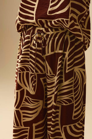 Q2 - Palm Print Drawstring Wide-leg Pant