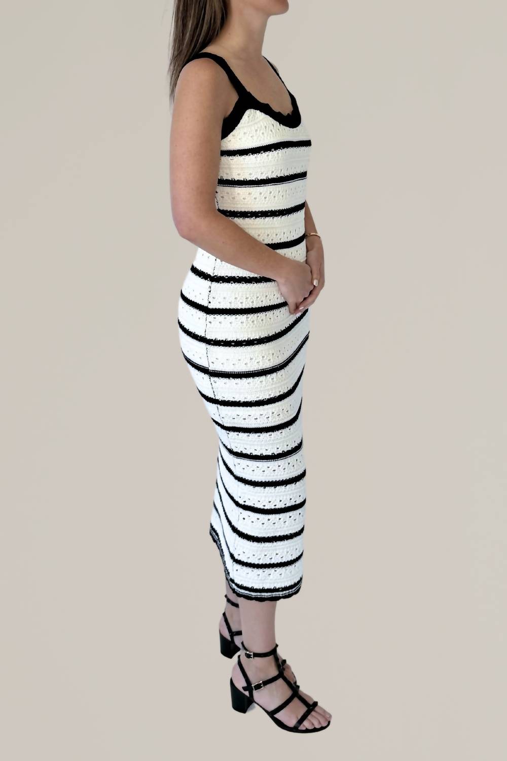Miou Muse - Crochet Knitted Striped Dress