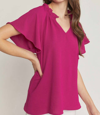 Entro - Ruffled Flutter Sleeve Blouse