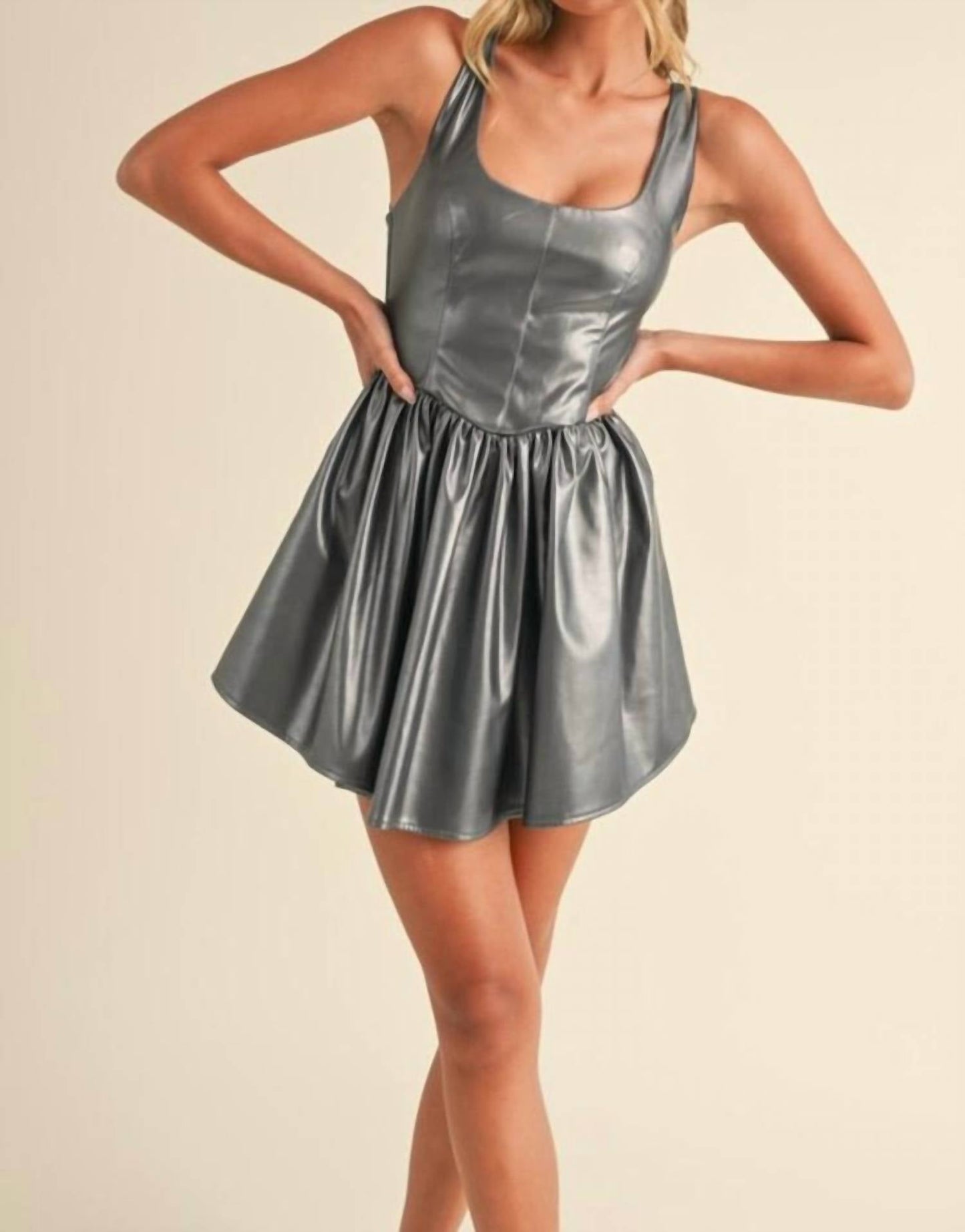 Klesis - Bustier Top Gathered Flare Skirt Mini Dress