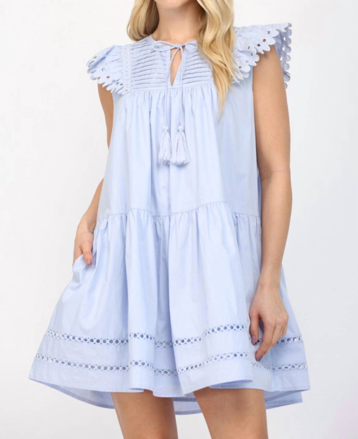 Fate - Grace Eyelet Detail Tassel Mini Dress