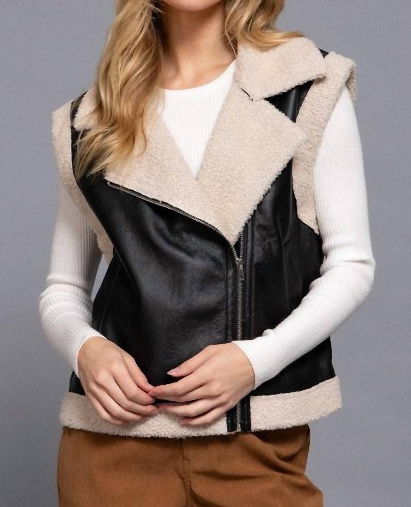 Active Usa - Faux Leather Inner Fur Vest
