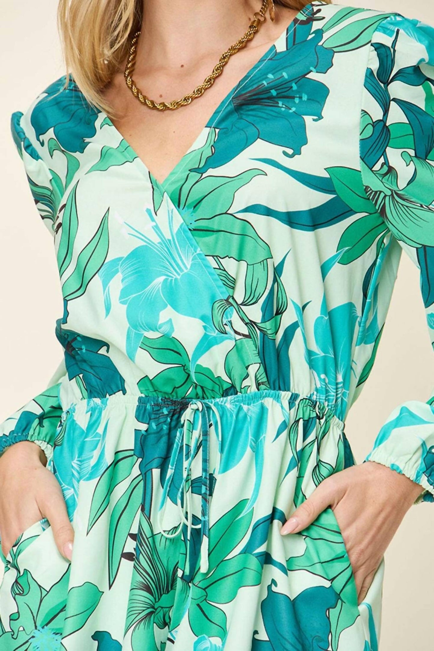 Trendsi - Floral Bliss Long Sleeve Romper Ensemble with Pockets