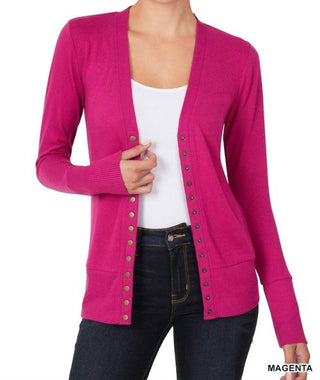 Zenana - Women's Torie Ribbed Detail Snap Button Cardigan