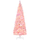 7.5ft Pre-lit Snow Flocked Artificial Christmas Tree with Pencil Shape, Warm White LED lights, Auto Open, Pink and White