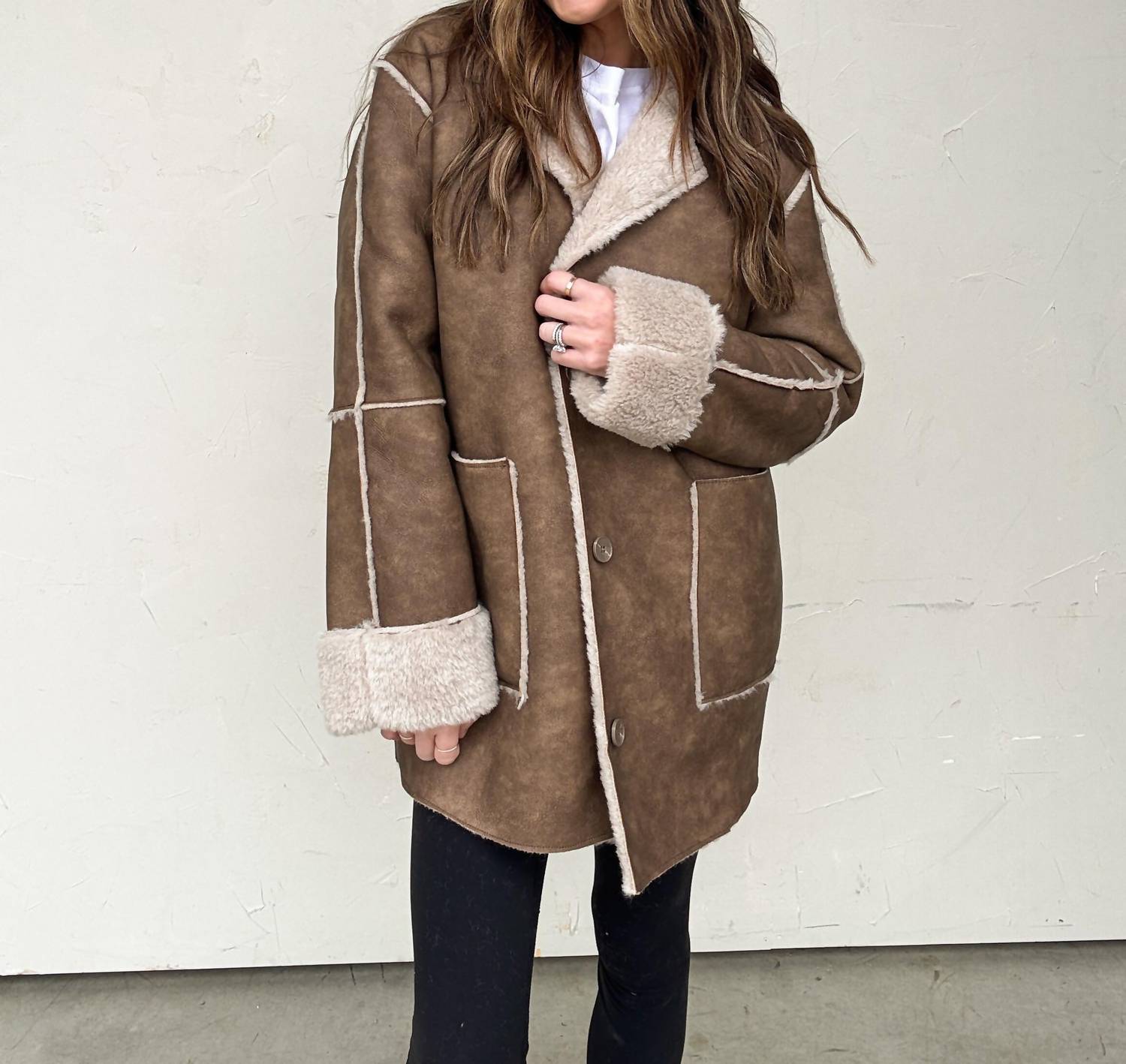 Active Basic - Fur-lined Faux Leather Coat
