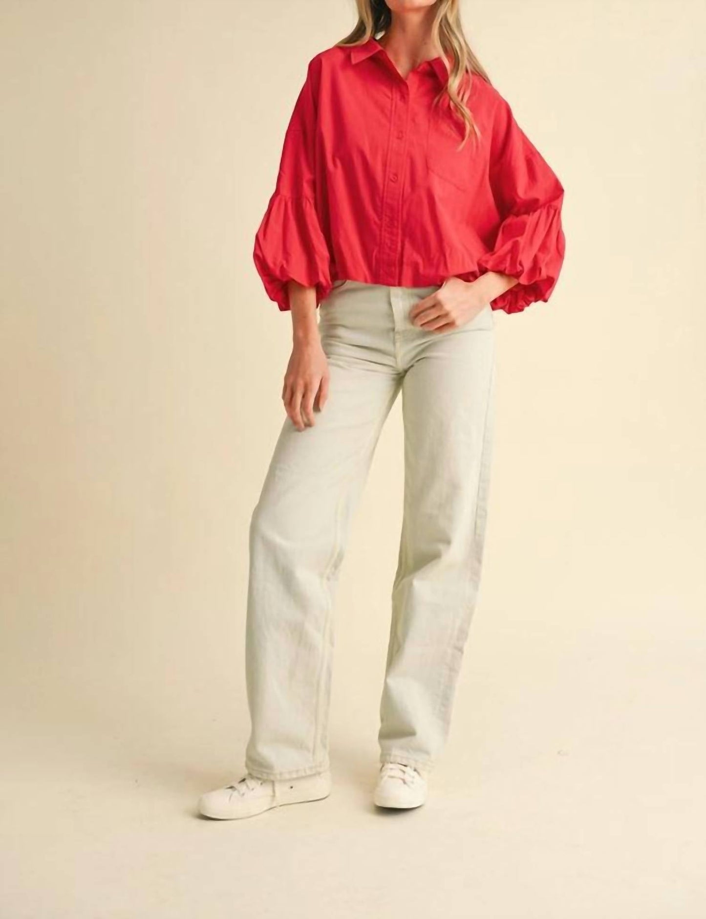 &Merci - Button Down Bubble Sleeve Top