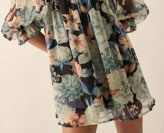 Promesa - Floral Mesh Sweetheart Neck Chiffon Babydoll Dress