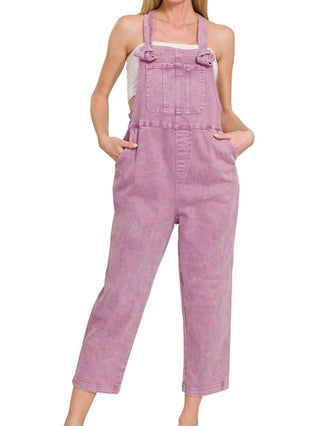 Zenana - Washed Knot Strap Relaxed Fit Overalls