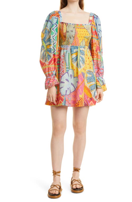 FARM Rio Tapestry Long Sleeve Minidress - Yellow