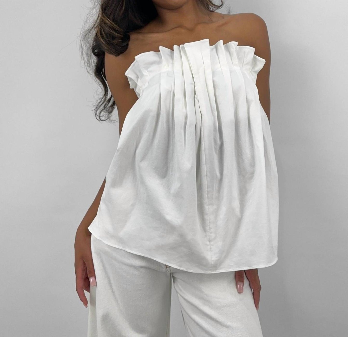 Blue Blush - Pleated Drape Strapless Top