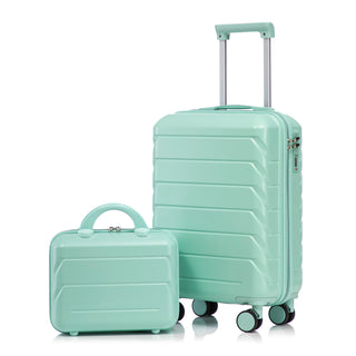 2 Pc Set- Spinner Wheel Luggage, with Combination Lock and Cosmetic Case (Mint Green)