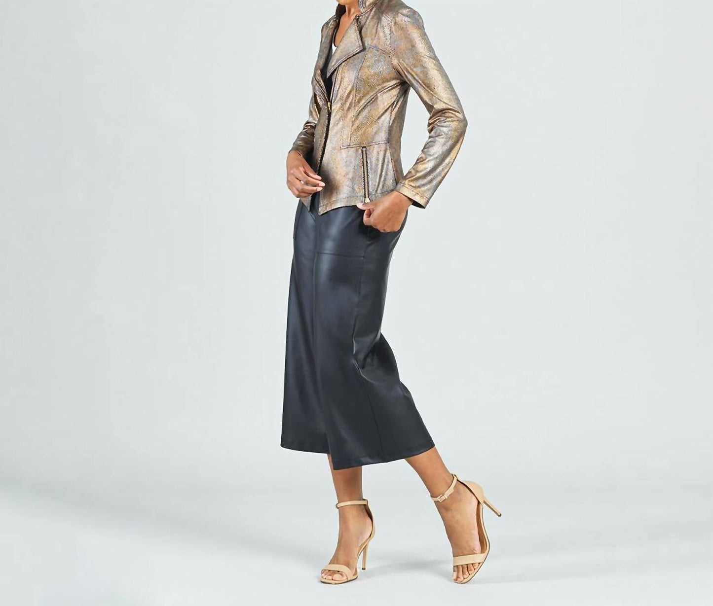 Clara Sunwoo - Metallic Liquid Leather Textured Signature Jacket