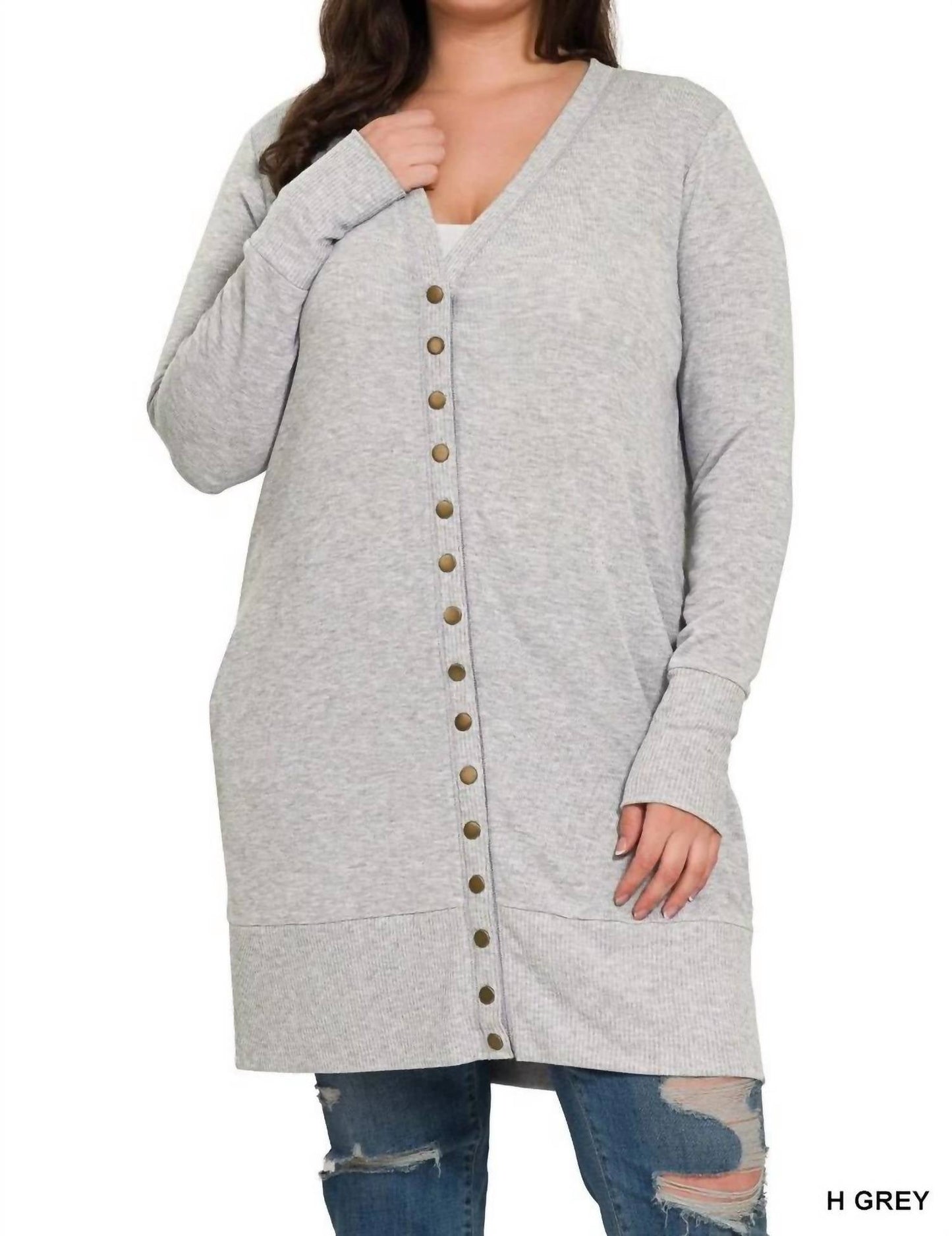 Zenana - Women's Snap Button Longline Cardigan