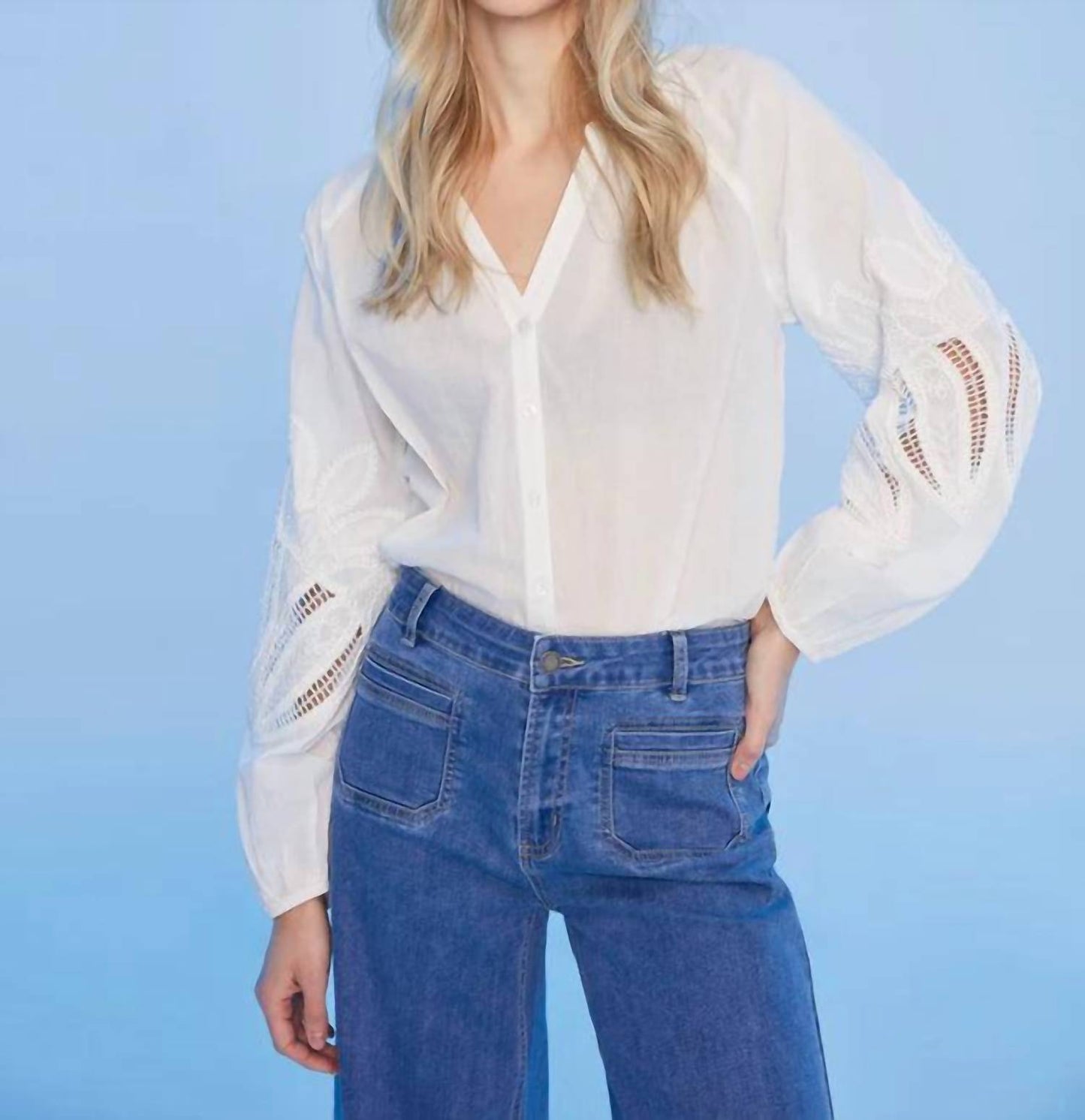 Charlie B - Cotton Button-front Blouse With Embroidery