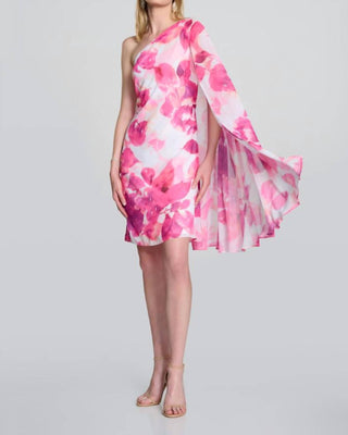 Joseph Ribkoff - Women's Chiffon Floral One Shoulder Cape Dress