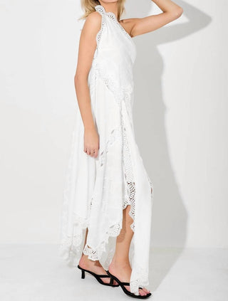 Polagram - One Shoulder Lace Detail Maxi Dress