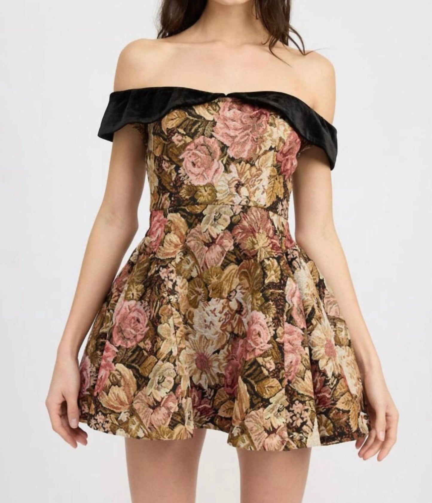 En Saison - Carey Jacquard Off the Shoulder Fit & Flare Mini Dress